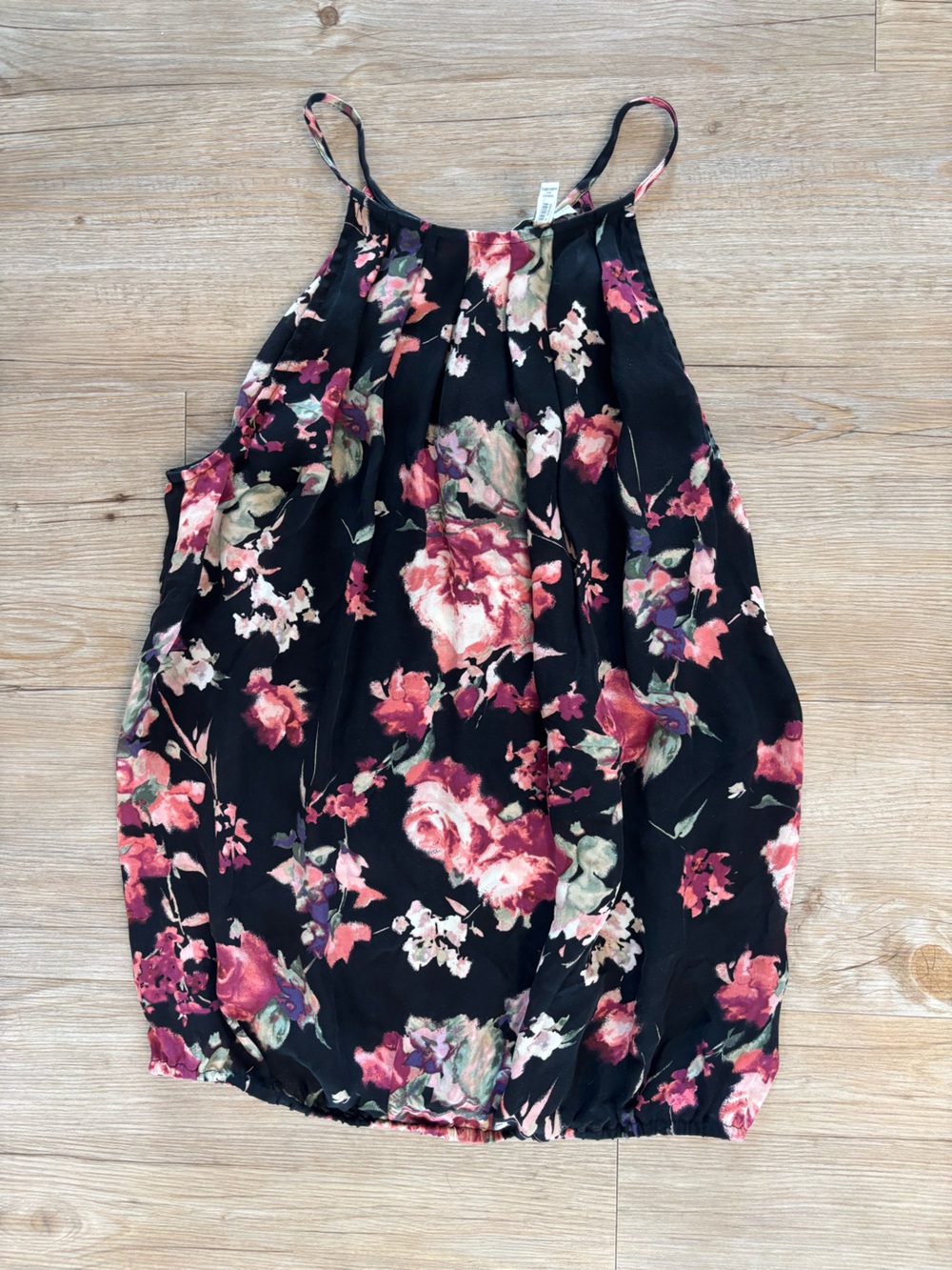 Joie Black Floral Tank Top with Pink and Green Blooms